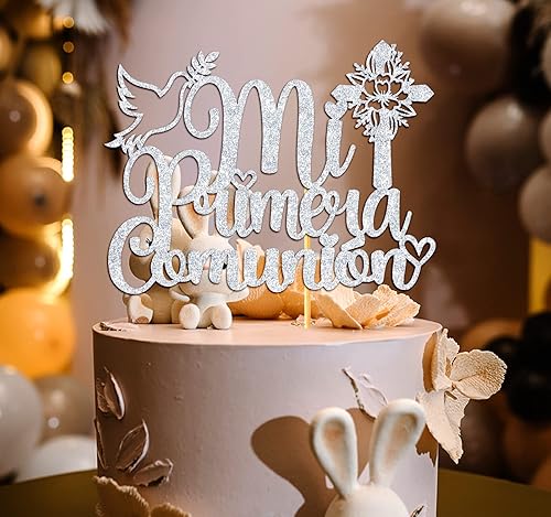 Miniatura 4 de Ferburitar Decoración para tartas de comunión Mi Primera con purpurina dorada, My BautismoGod Bless, Primera ComuniónBautizoBaby Shower Decoración