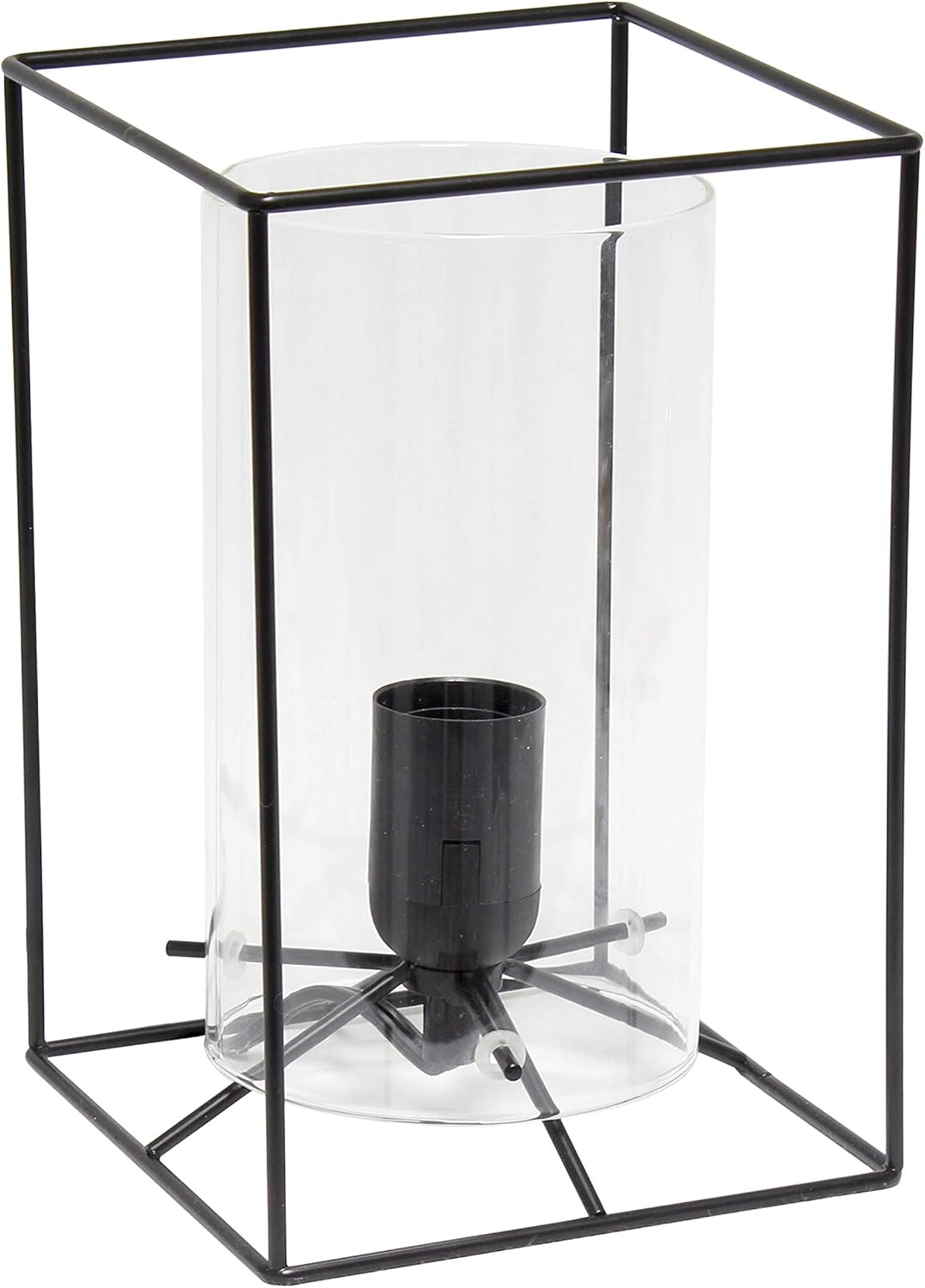 Elegant Designs LT2069-CLR Small Exposed Glass and Metal Table Lamp, Black and Clear