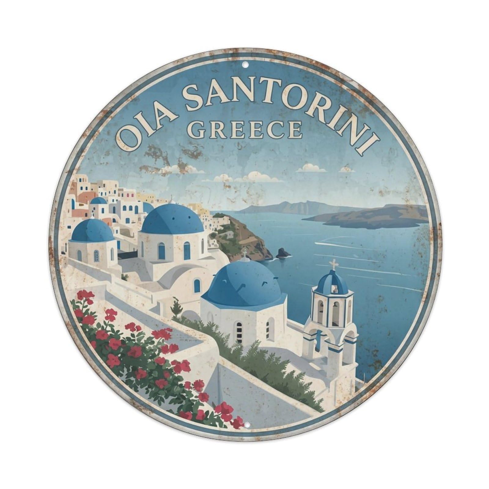 Vintage Travel Oia Santorini Village 1 Metal Tin Sign