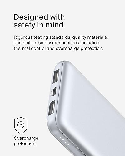 Miniatura 9 de Belkin Cargador portátil, banco de energía USB C de 10,000 mAh con 2 puertos USB-A, 15 W con cable tipo C a tipo A para iPhone 17, Air, Samsung