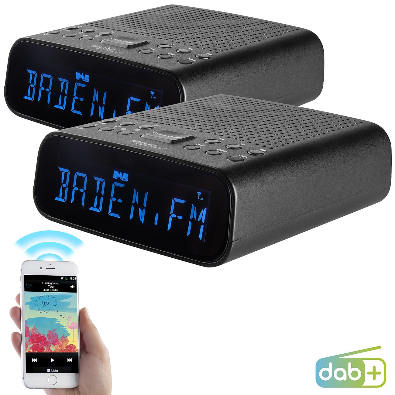 auvisio Uhrenradios Radiowecker: 2er-Set DAB+-Radiowecker, VA-Display, BT, 2 Weckzeiten, USB-Ladeport (mit und DAB+, Bluetooth, UKW)