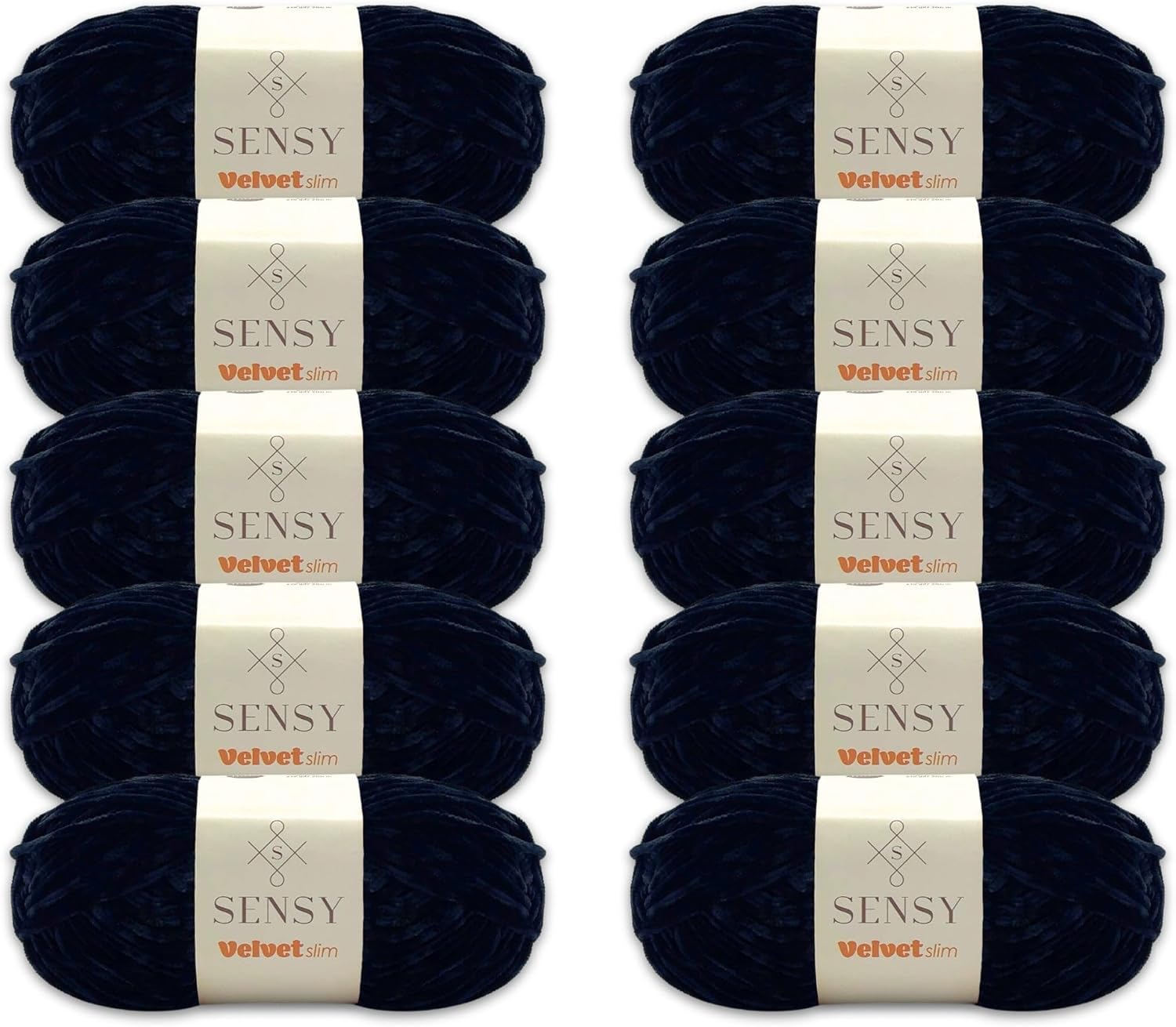 10 Skeins of Sensy Velvet Slim Yarn for Crocheting, Baby Blanket Yarn, Chenille Yarn, Amigurumi Yarn, 3.5 oz, 218 Yards, Gauge 3 Light (Black)