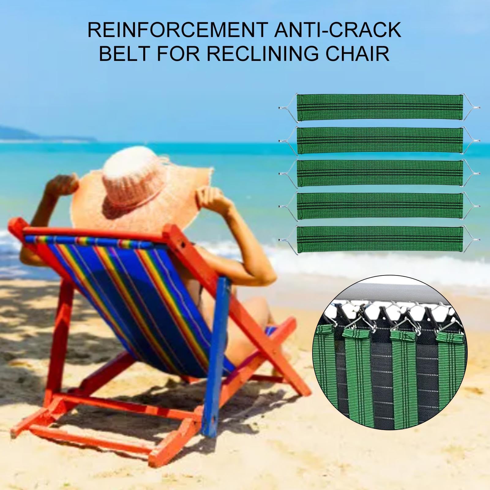 Cinture in tessuto per sedia a sdraio, 43 x 5 cm, 5 pezzi, cinghie elastiche di ricambio per sedia reclinabile, cinghie rinforzate resistenti agli , reclinabili per patio, cortile