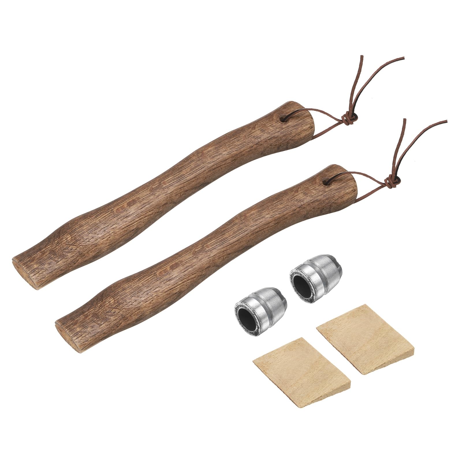sourcing map 2pcs Wood Axe Handle Replacement 13" Universal Hickory Hatchet Handle with Wooden and Round Wedge for Camping Gardening Axe