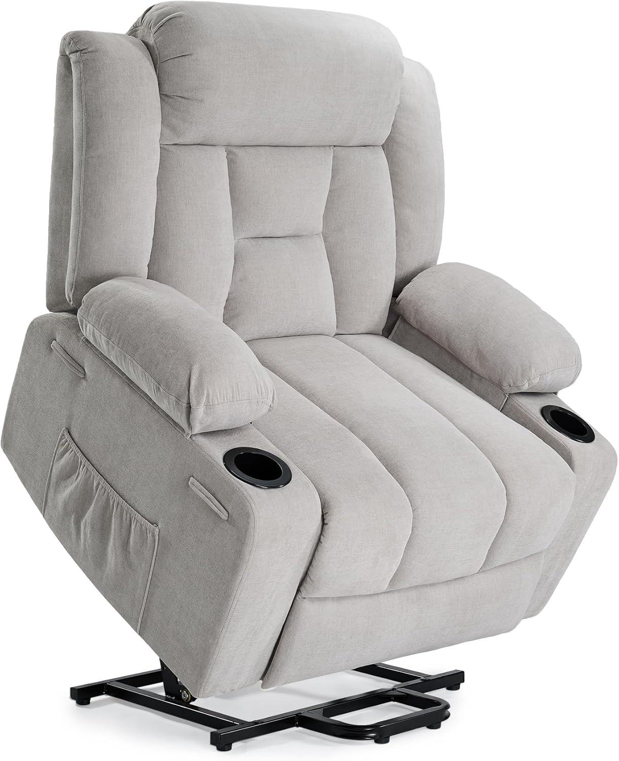 Power Lift Recliner for Elderly, Large Electric Lift Recliner with Massage and Heat, 3 Positions, Side Pocket, Fabric(Light Grey)