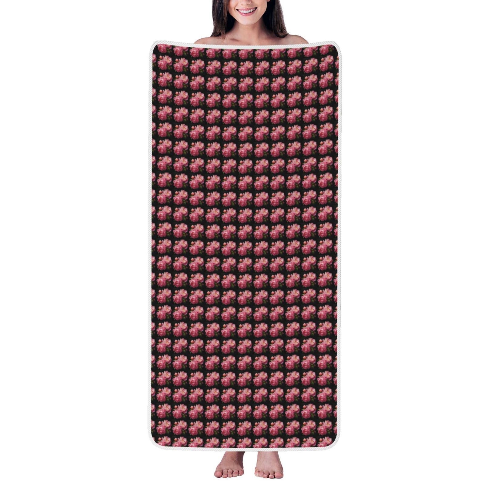 Ztpowqa Women's White Peony Print Coral Velvet Bath Towel For Home Gym Lounging Bathroom Spa Hotel Beach Travel
