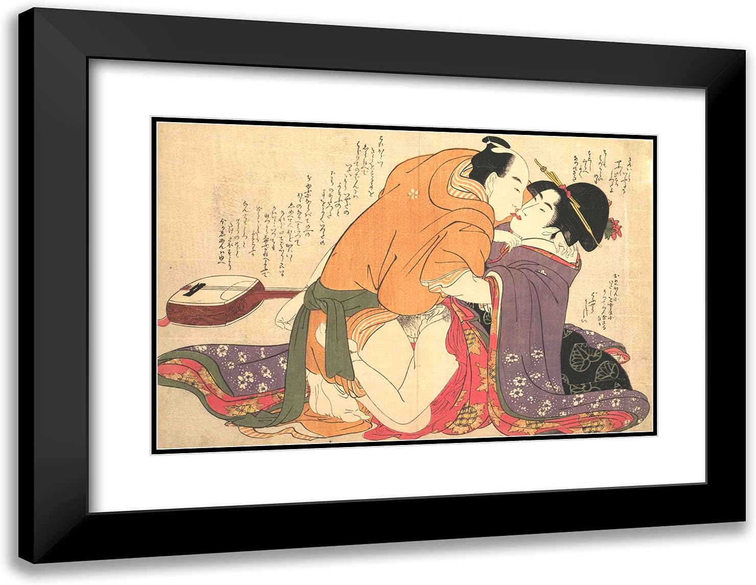 ArtDirect Utamaro, Kitagawa 24x18 Black Modern Framed Art Print with Double Matting Titled: Erotic Print III