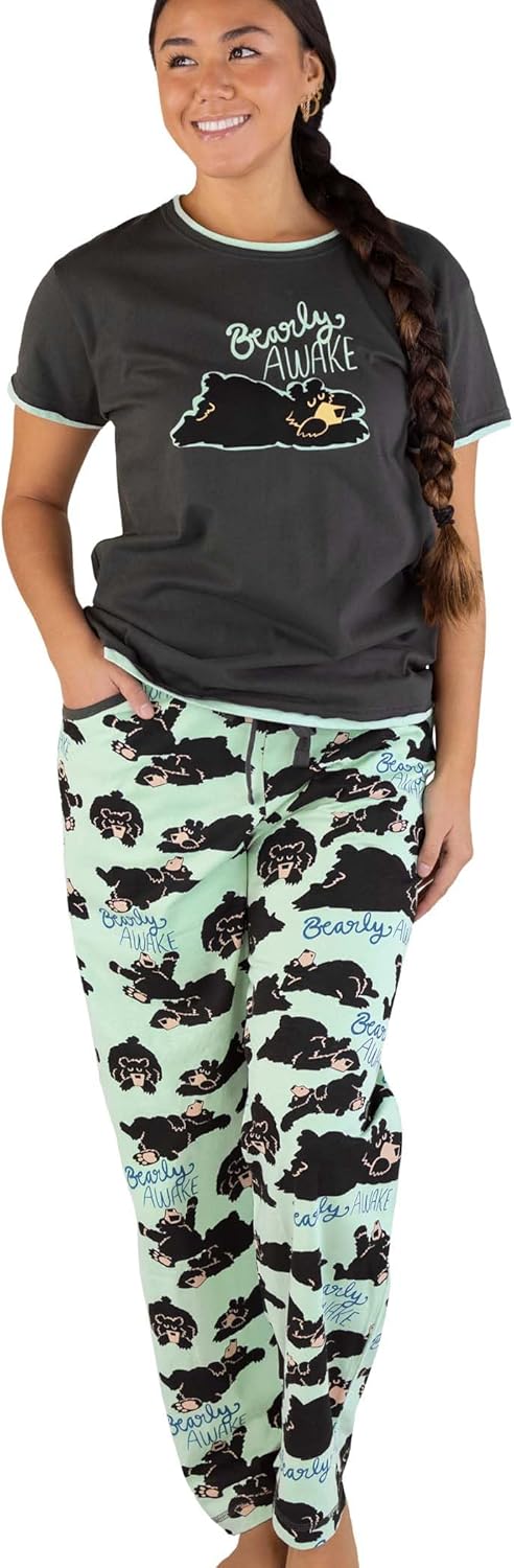 Lazy One Women's Pajama Set, Short Sleeves with Cute Prints, Relaxed Fit, Bear and Moose Prints