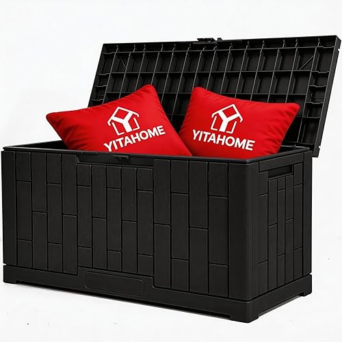Vista 38 de Yitahome Caja de almacenamiento para exteriores de 32 galones, caja de resina resistente al agua para terraza, contenedor de almacenamiento