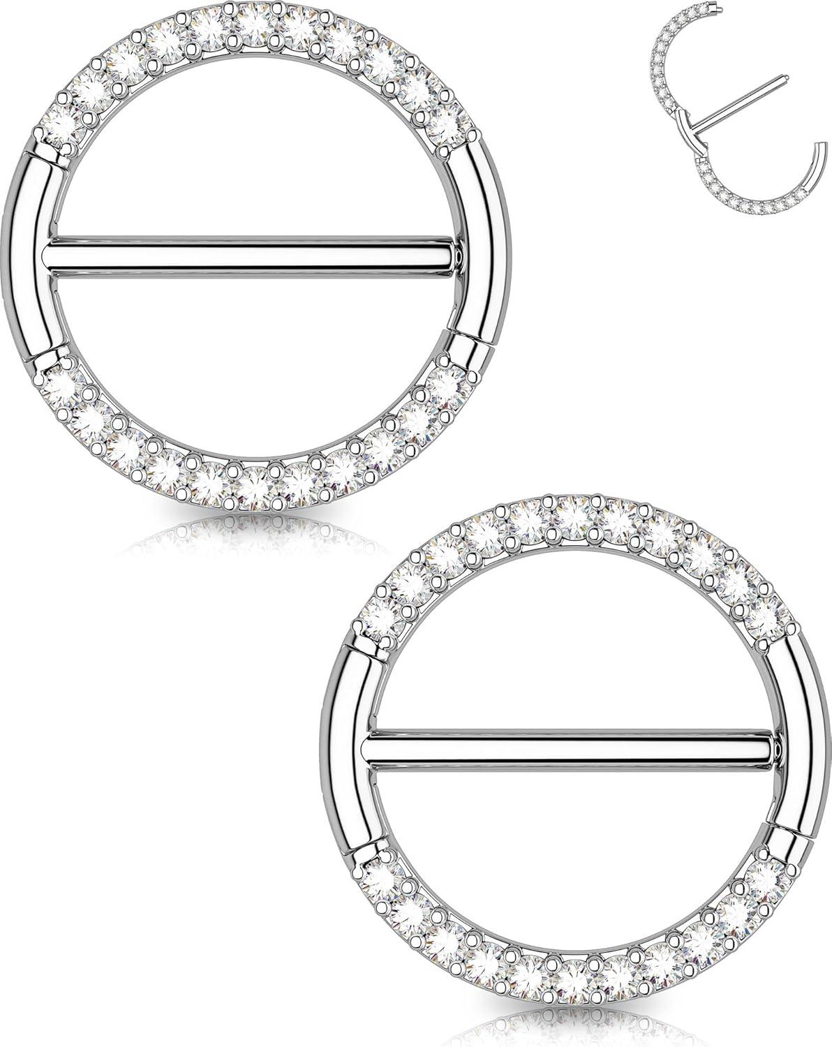 OUFER Nipple Piercing Jewelry 14G Shiny Clear CZ Round Nipple Rings, 2PCS 316L Surgical Steel Nipple Barbell Hoops, 14MM Nipple Piercing Kit For Women - Amazon product rated Grade B