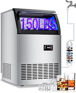 Commercial Spray Drench Ice Maker Machine 150 Lbs/Day, Undercounter Ice Makers 100Lbs Storage Bin and 32 Ice Trays, Under Counter ice Maker for Home, Bar, Party