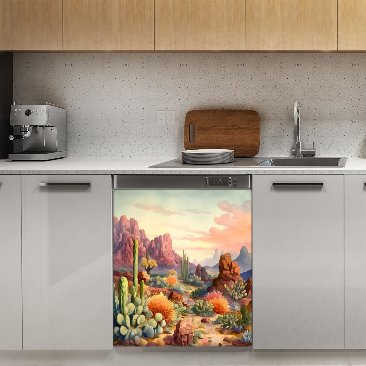 Desert Stone Cactus Dishwasher Magnet Cover Decorative Refrigerator Covers Magnetic Reusable Dishwasher Door Cover Kitchen Appliance Sticker Cover 23x26Inch image 3