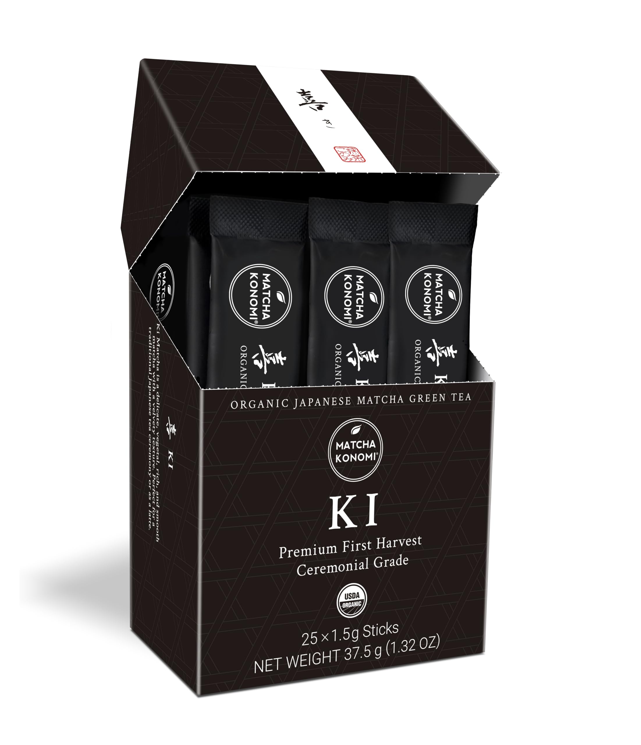 Ki Matcha (25 x 1.5g Sticks) - Organic Premium Ceremonial Japanese Matcha Green Tea Powder - First Harvest, Radiation Free, No Additives, Zero Sugar -