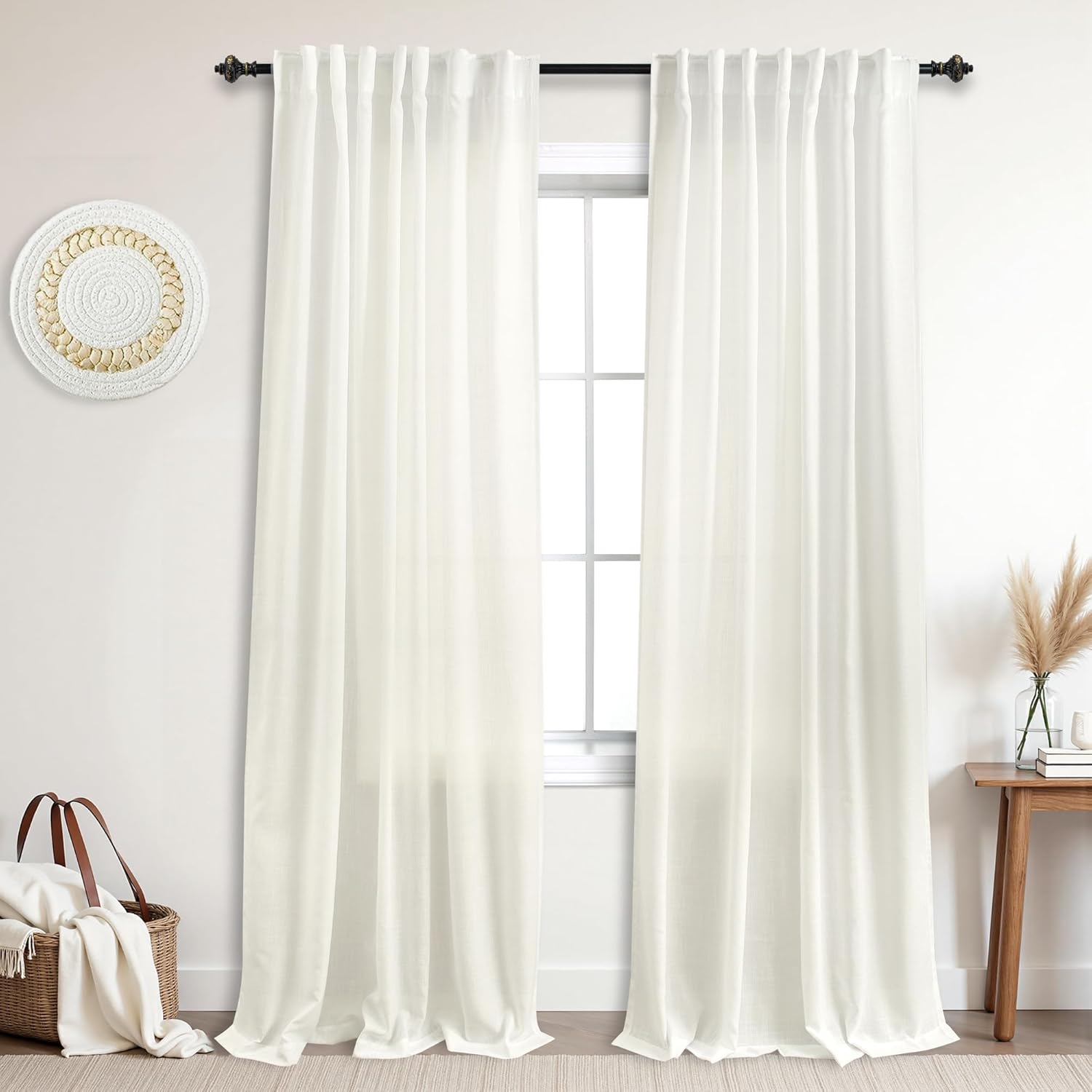KOUFALL Ivory Curtains 84 Inches Long for Bedroom Living Room,Light Filtering Semi Linen Sheer Not See Through Sliding Glass Door Curtains 2 Panel Sets 84 Inch Length,Off White Cream Ivory 52"W x 84"L (Pack of 2)