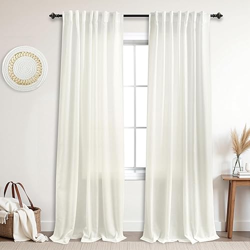 KOUFALL Sliding Glass Door Curtains, Boho Farmhouse Theme Linen Ivory Off White Sheer Patiod Door Curtain, 2 Panel Sets, 84 Inches Long
