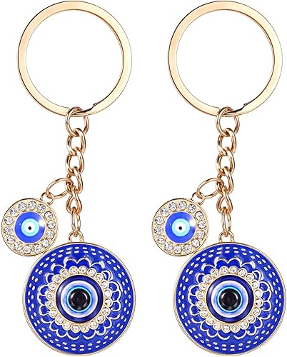 Llavero contra el mal de ojo, llavero brillante contra el mal de ojo con llavero de amuleto de buena suerte para mujeres y hombres, Azul