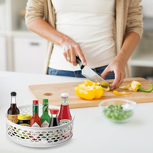 Miniatura 2 de Organizador Lazy Susan de 9 pulgadas para gabinete, organizador de tocadiscos blanco, organizador de condimentos giratorio redondo para encimera,