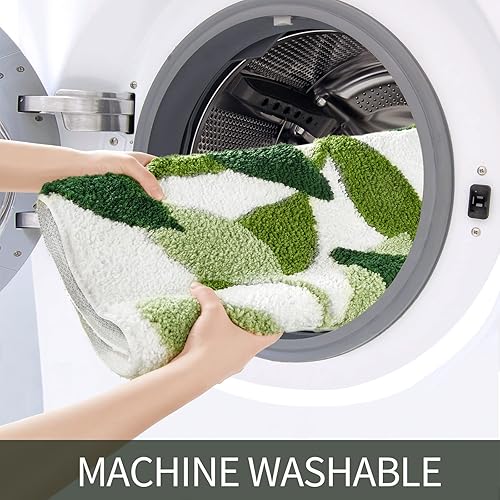 Miniatura 7 de Gibelle Alfombra de baño verde, antideslizante, fuerte y absorbente de agua, tapete de baño de microfibra de felpa, lavable a máquina, tapete de