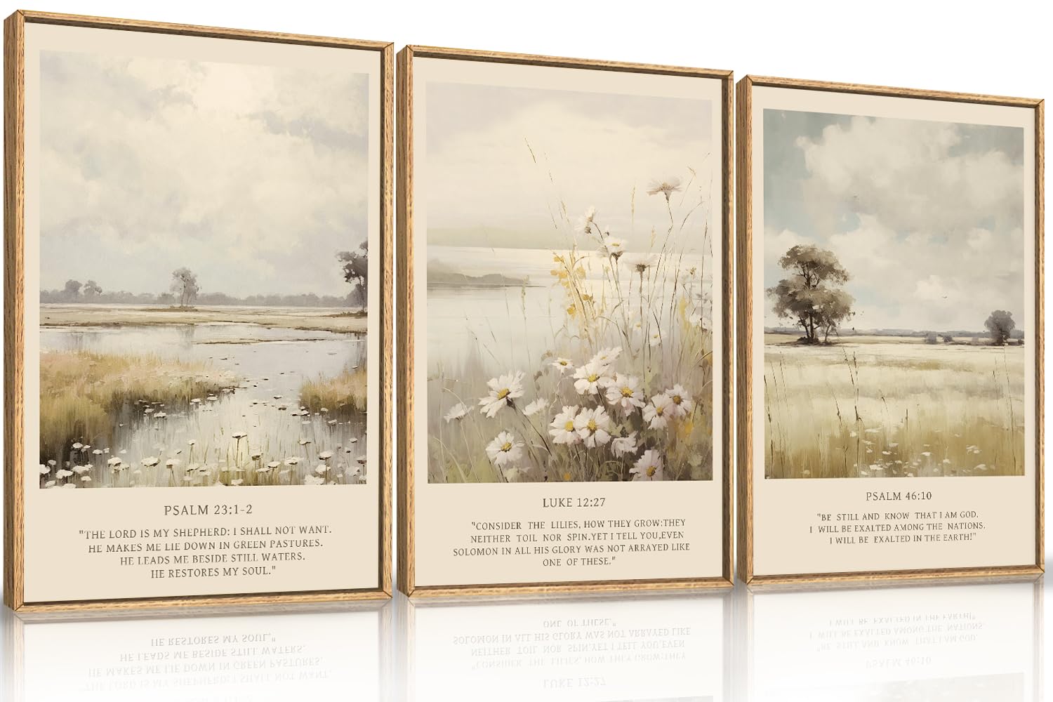 HPINUB Christian Bible Verse Framed Canvas Wall Art Set,Modern Scripture Floral Wall Decor,Vintage Jesus Religious Natural Wildflower Art Print for Living Room,Bedroom,Farmhouse,Prayer Room-24"x36"x3