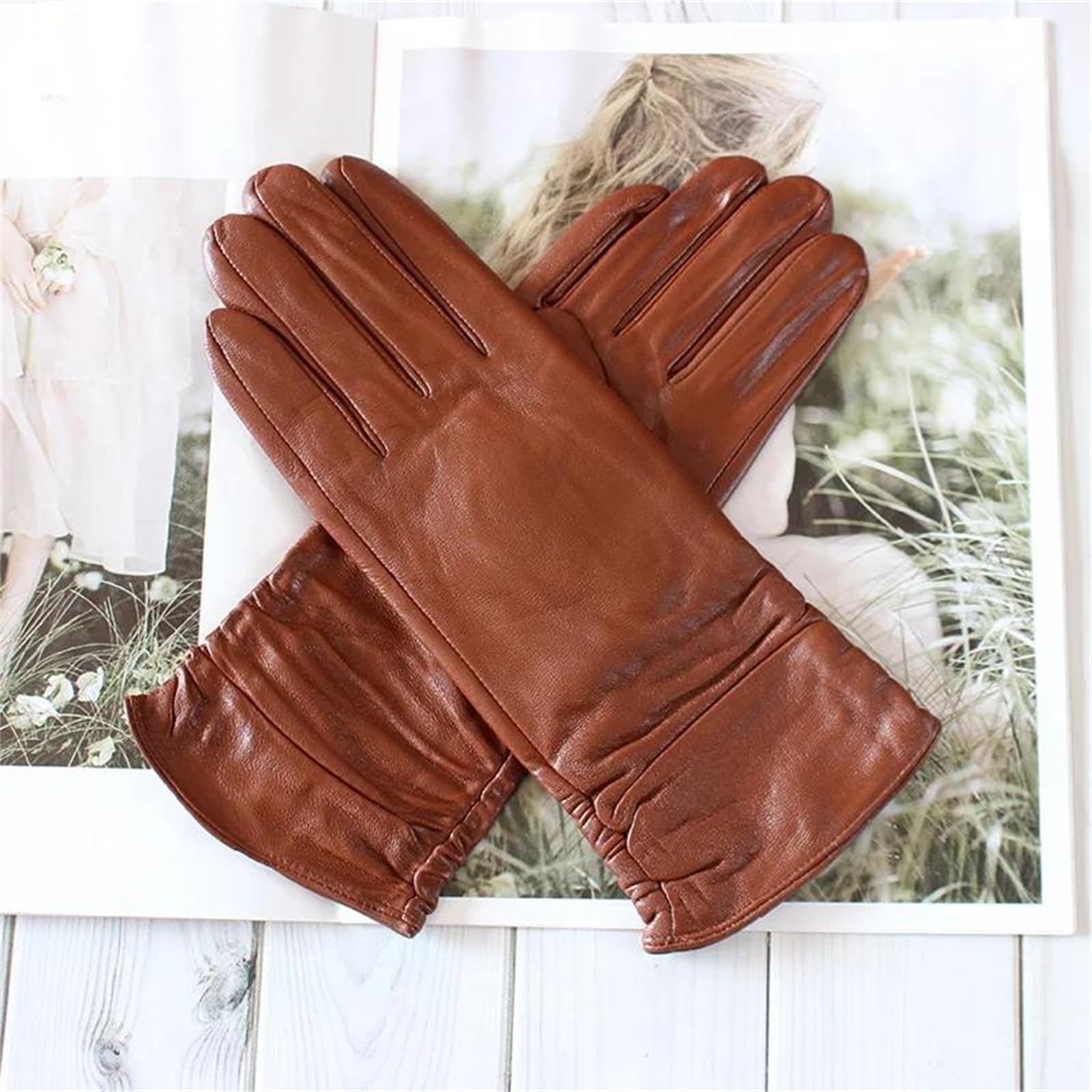 Guantes largos de piel de oveja auténtica para mujer, longitud de ópera, guantes de invierno con forro polar cálido para conducir o motocicleta