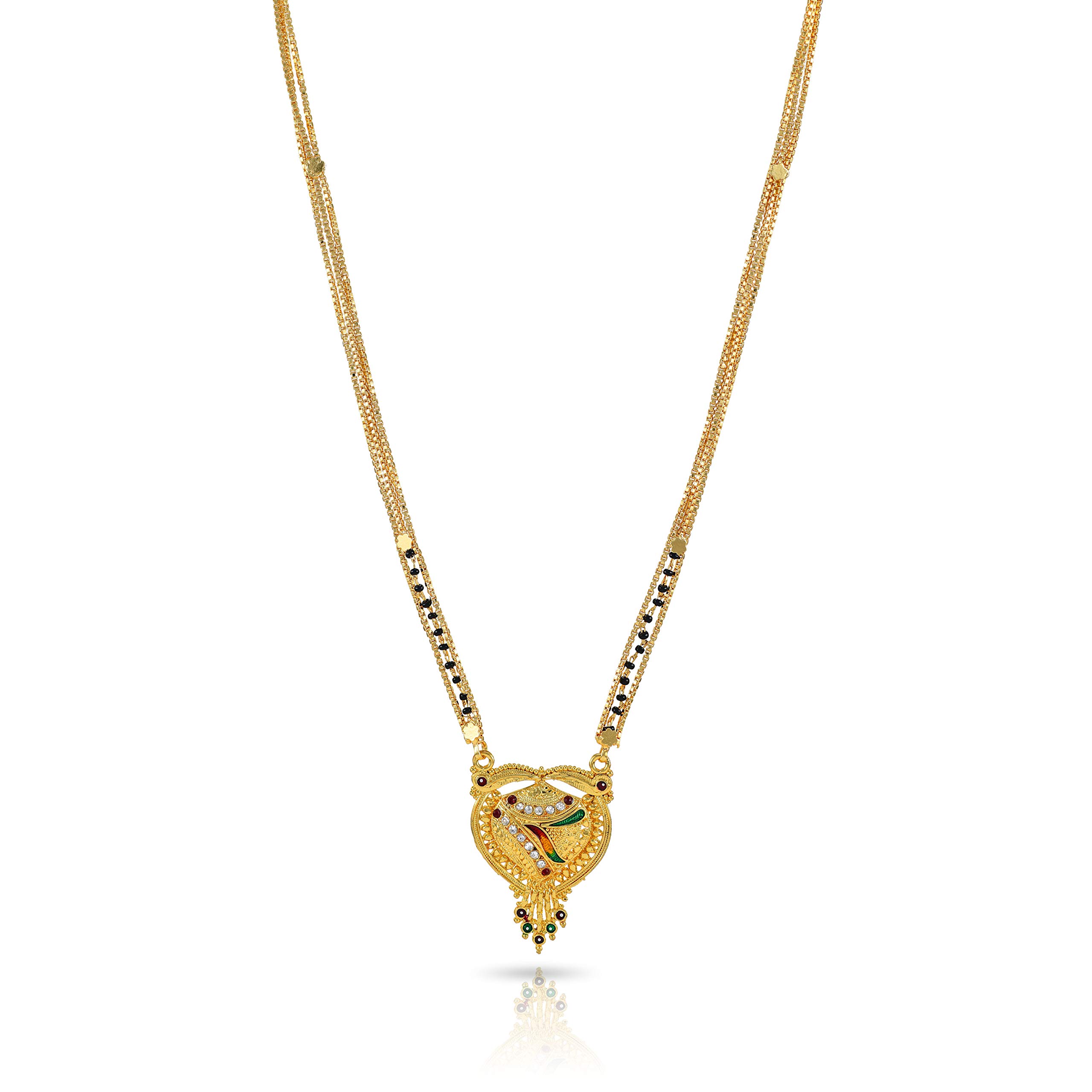 Yellow ChimesEthnic Traditional One Gram Gold Glorious Hand Meena Maharashtrian Style Long Chain Black Beads Mangal Sutra Tali/Tanmaniya/Nallapusalu/Mangalsutra for Women