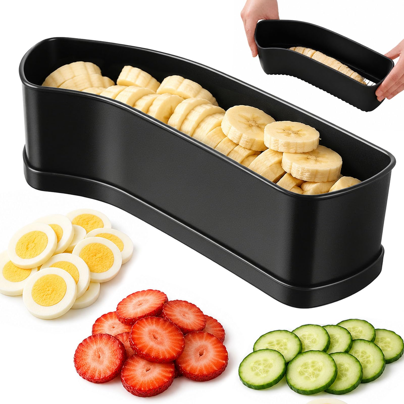 Banana Slicer, Multi Fruit &amp; Egg Slicer, Kitchen Cutter for Boiled Egg, Strawberry, Cucumber, Cherry Tomato, Hot Dog, Portable Food Slicing Tool for Salad, Sandwich