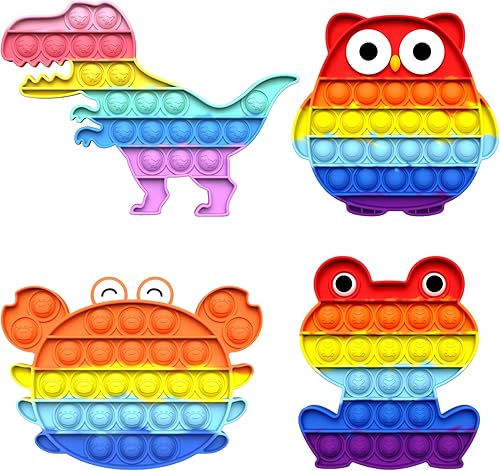 BlueMelon Pop it Fidget Toy  Diseño de dinosaurio de búho, rana, cangrejo  Paquete de 4 y multicolor (juego de 4)