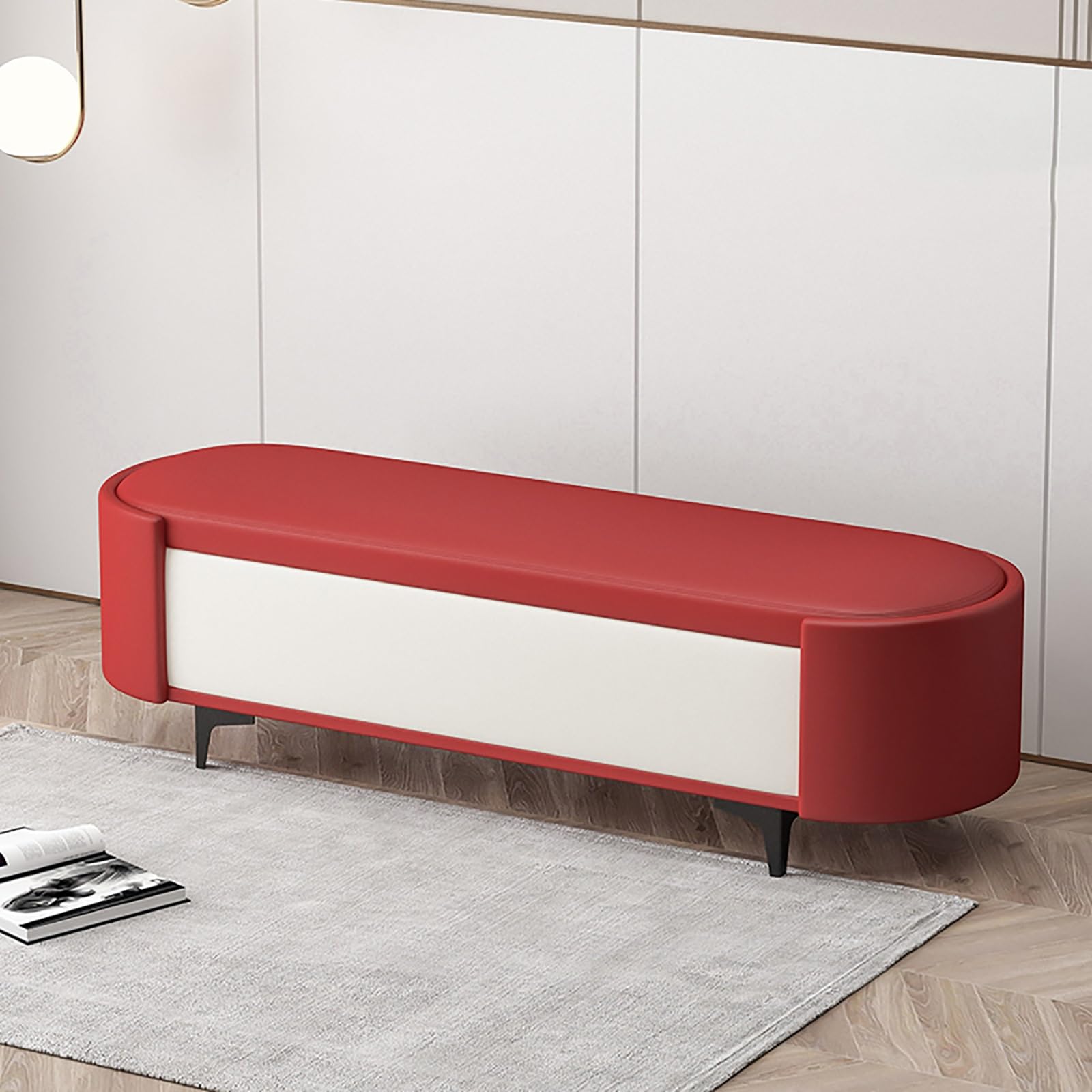 Pouf ovale en cuir avec rangement pour éliminer le désordre et meubler les petits salons