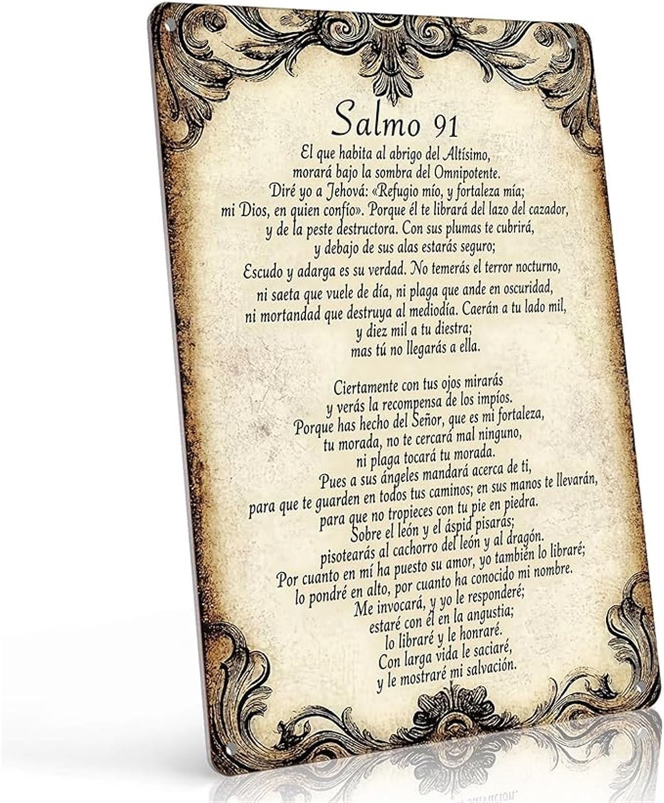EKFBQBGW Christian Wall Decor Salmo 91 Spanish Psalm Vintage Aluminum Metal Sign Bible Verse Art for Home or Church (8 X 12 in)