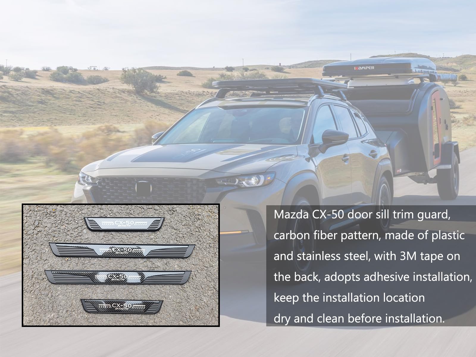 GZBFTDH Carbon Fiber Door Sill Protector for Mazda CX-50 CX50 2023 2024, Door Entry Guard Scuff Plate Trim Cover Accessories, Auto Interior Accessory Kick Panels 4pcs set