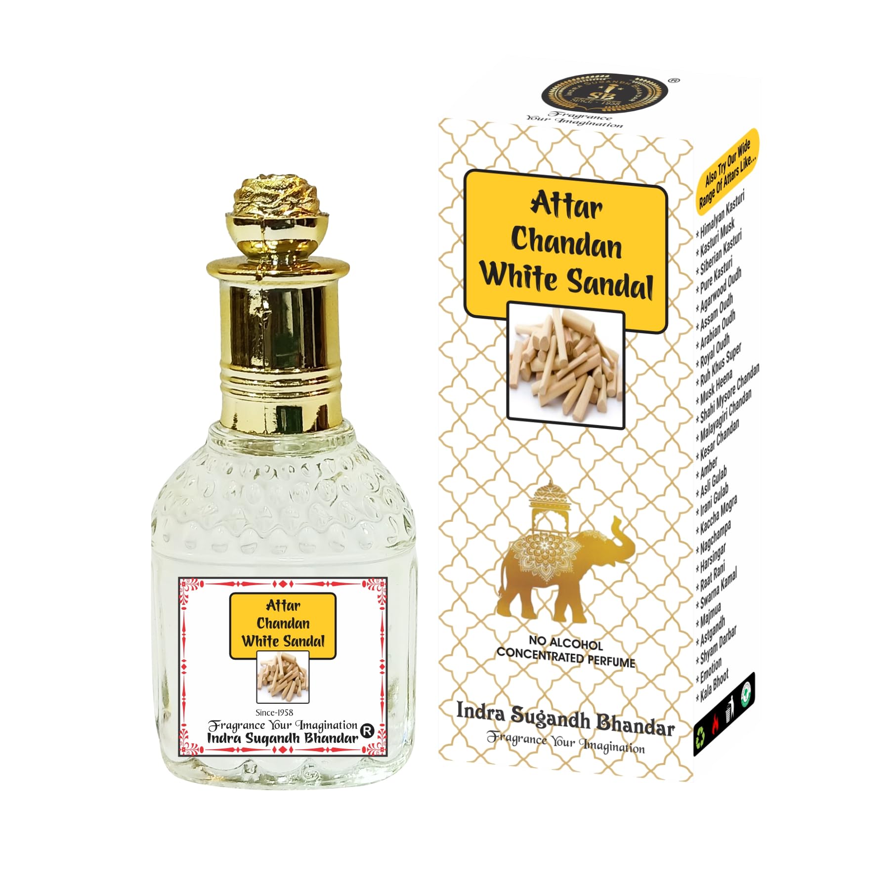 INDRA SUGANDH BHANDAR Attar For Men|Women White Sandal|Chandan Natural Sandalwood Long Lasting Fragrance 25Ml Rollon Pack, Oil