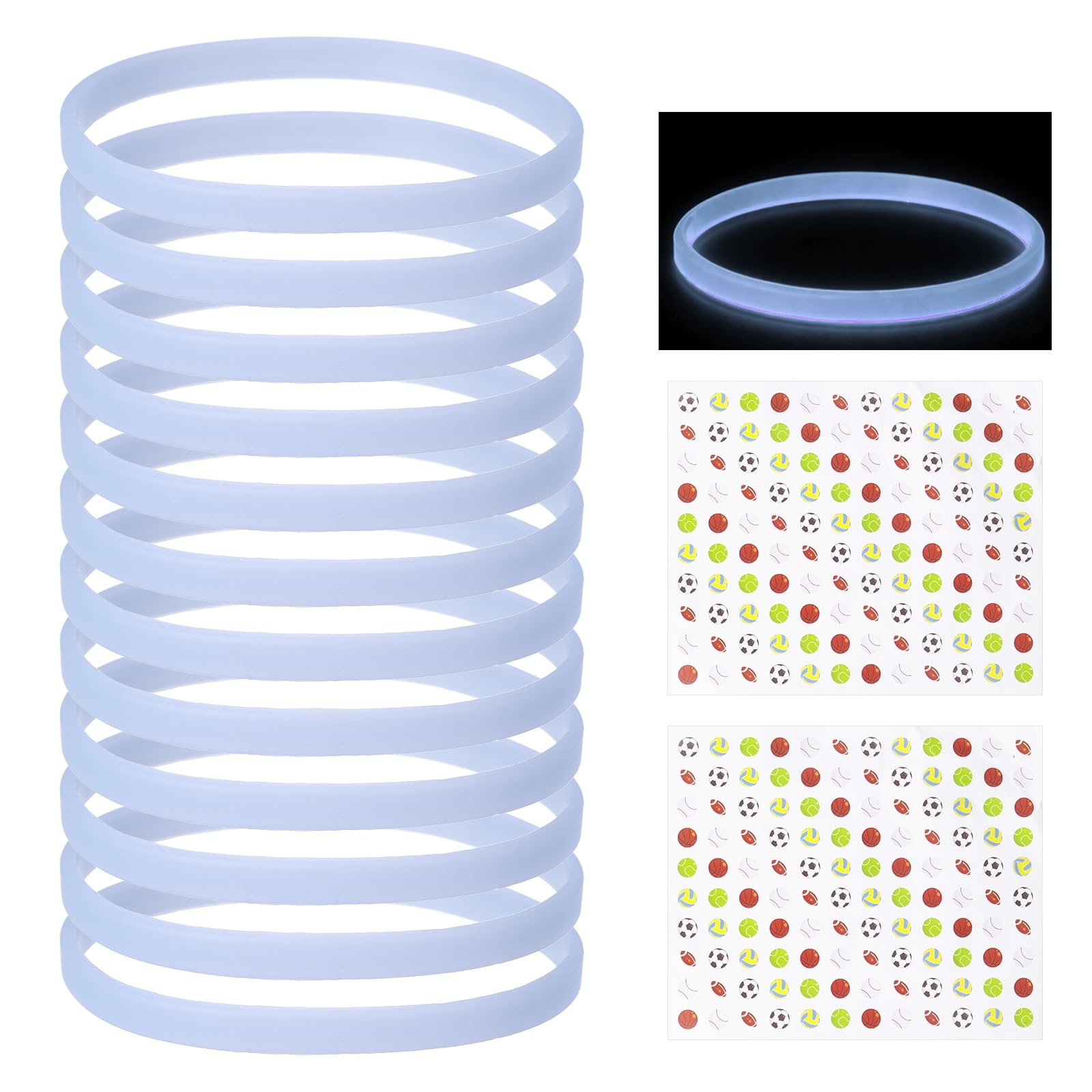 YELARXI Glow in the Dark Silicone Bracelets, Neon Rubber Wristbands Blank Rubber Bracelets with Sports Stickers 12 Pcs & Blue -Fitting For(Basketball/Men/Women/Party/Sports Training)
