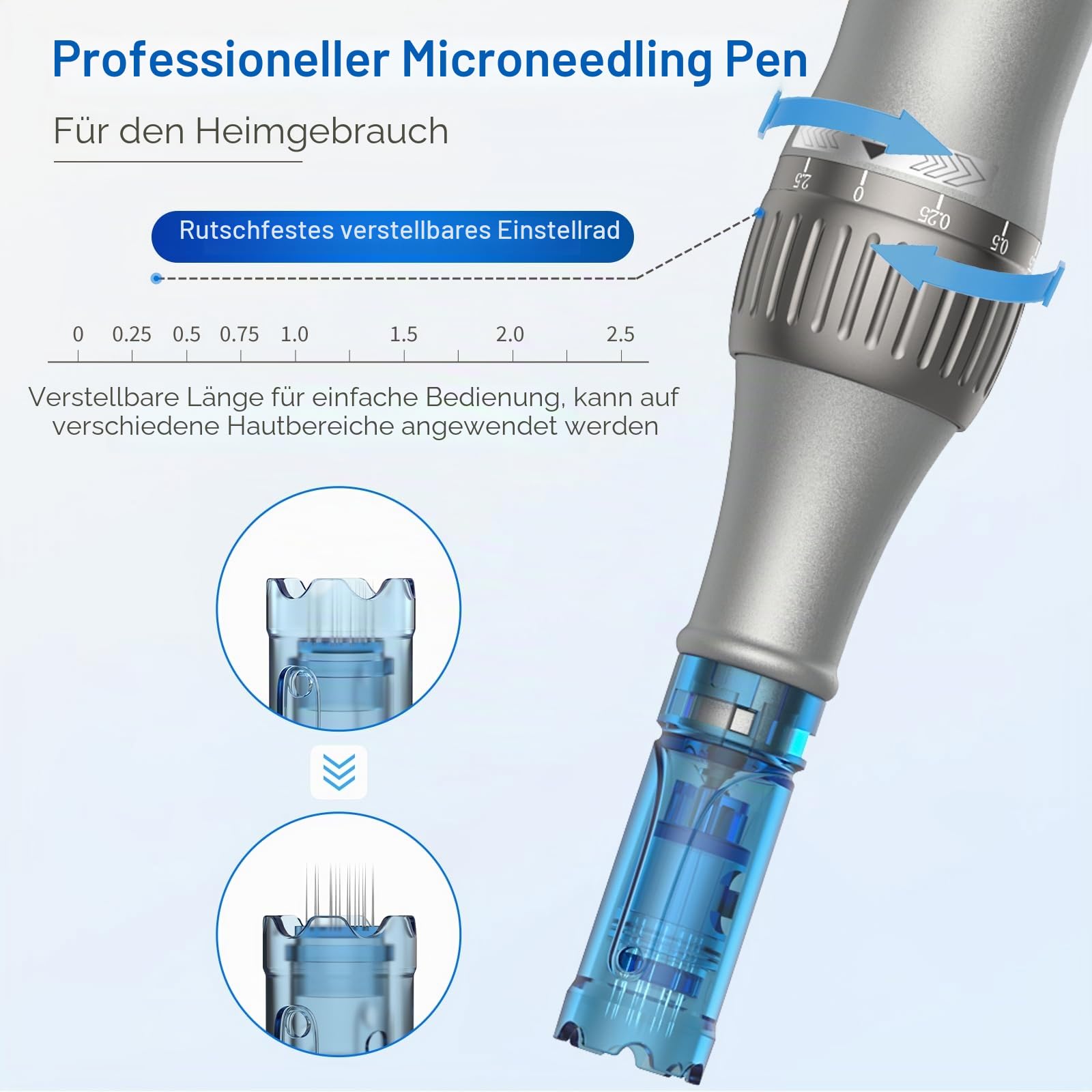 M8S Microneedling Pen Elektrisch,Professional Dermapen Kabellos Einstellbar 0-2,5mm mit LED Bildschirm und 6 Stufen inkl.22 Stk Nadelpatronen,Dermapen Microneedling für Gesicht und Körper M8SKIT-EU
