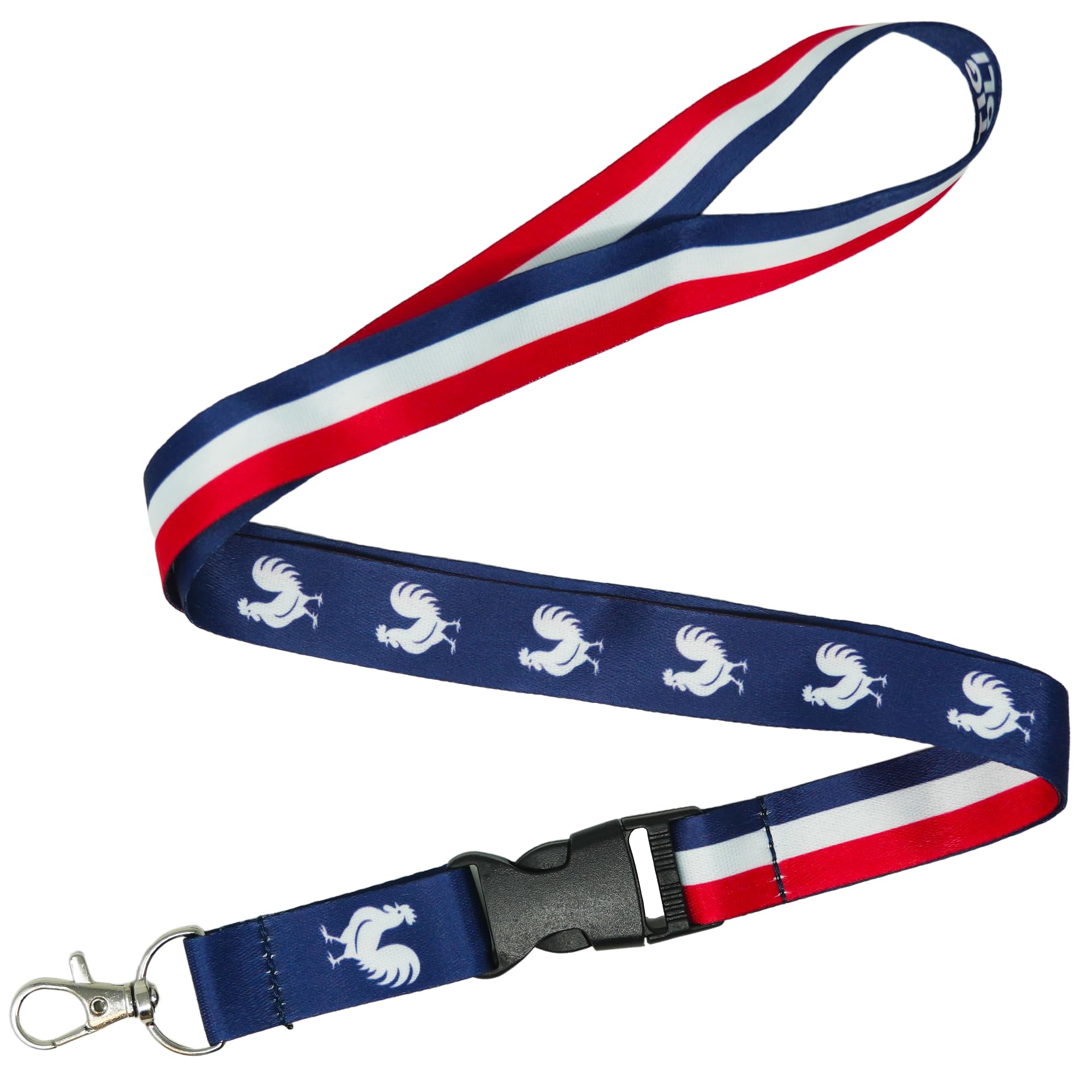 Tigoli France Flag Lanyard – Tricolour Blue, White & Red with Gallic Rooster Emblem – 57cm Premium Polyester Neck Strap with Metal Swivel Hook & Quick Release Buckle – French Pride & Travel Gift