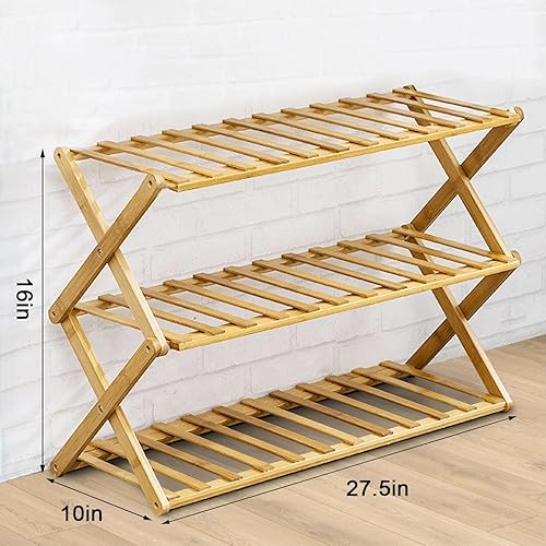 Miniatura 2 de Zapatero plegable de bambú para zapatos, organizador de 3 niveles, multifuncional, de pie, para armario, entrada, pasillo, sala de estar, puerta