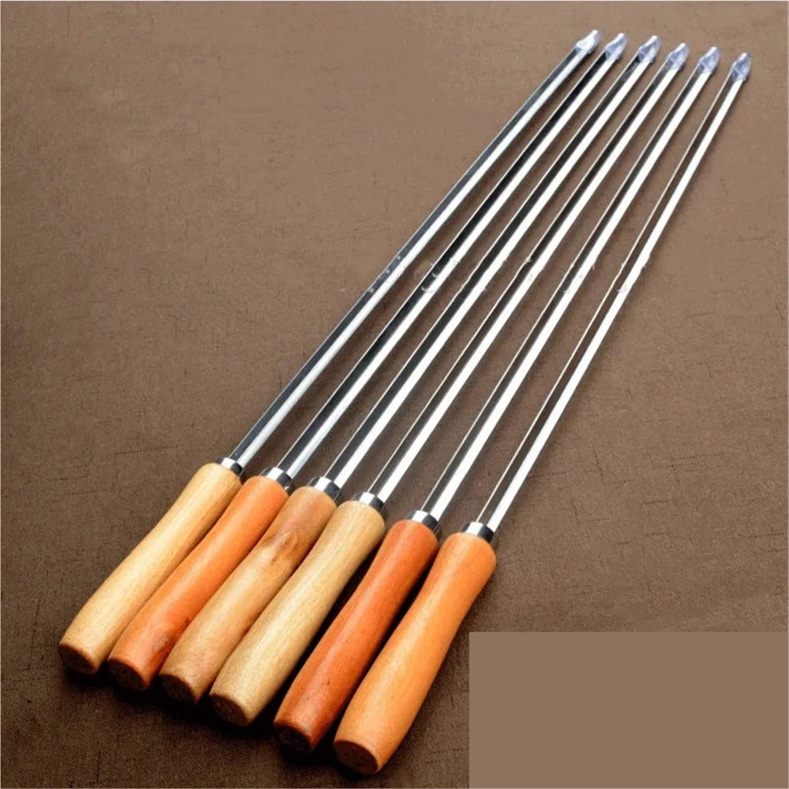 Spiedini Con Manici In Legno 6 pz Spiedini 50 cm Tipo V Manico Lungo Shish Kebab Barbecue Grill Bastone Forchetta In Legno Acciaio Inossidabile All'aperto