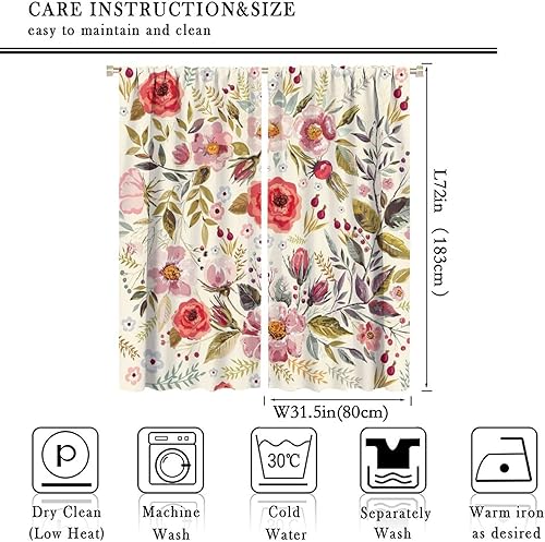Miniatura 365 de Retro 70s Floral Blackout Window Curtains, Watercolor Flower Plant Rustic Modern Style Pattern Window Drapes, for Bedroom Living Room 42x45in 2