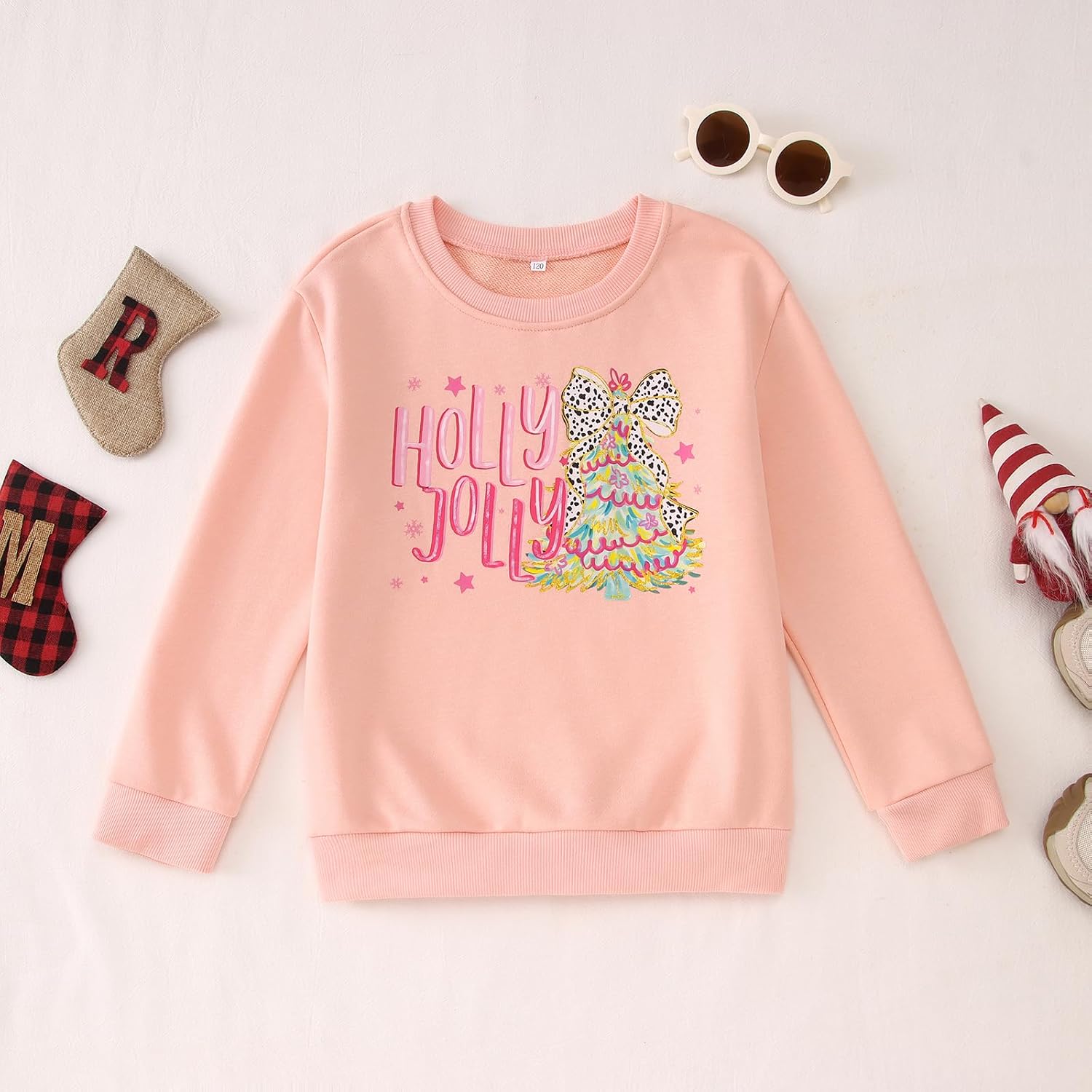 GLIGLITTR Kids Girls Christmas Sweatshirt Holly Xmas Jolly Long Sleeve Outfits Shirt Xmas Tree Holiday Crewneck Pullover Tops