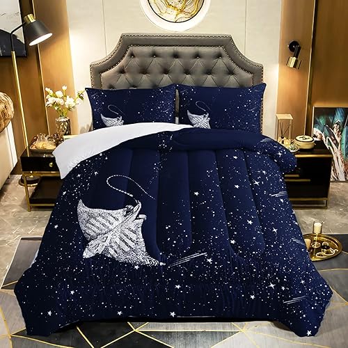 BSNTHO Edredón de galaxia tamaño individual juego de edredón de galaxia para niñas y niños juego de ropa de cama de 3 piezas con 2 fundas de