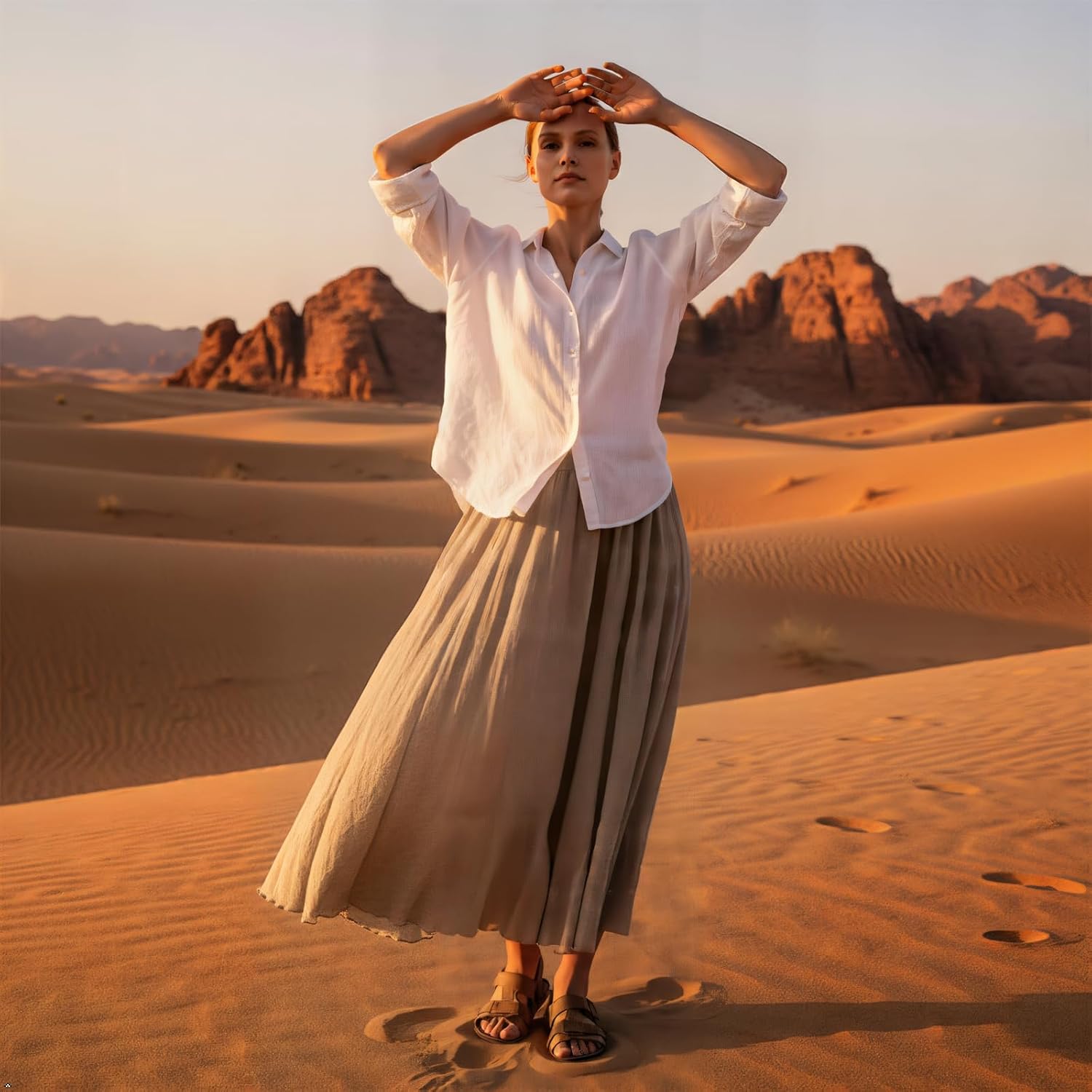 Phorecys Women's Cotton Maxi Skirt Elastic Waist A-Line Flowy Long Skirts Boho Gypsy Renaissance - Image 5