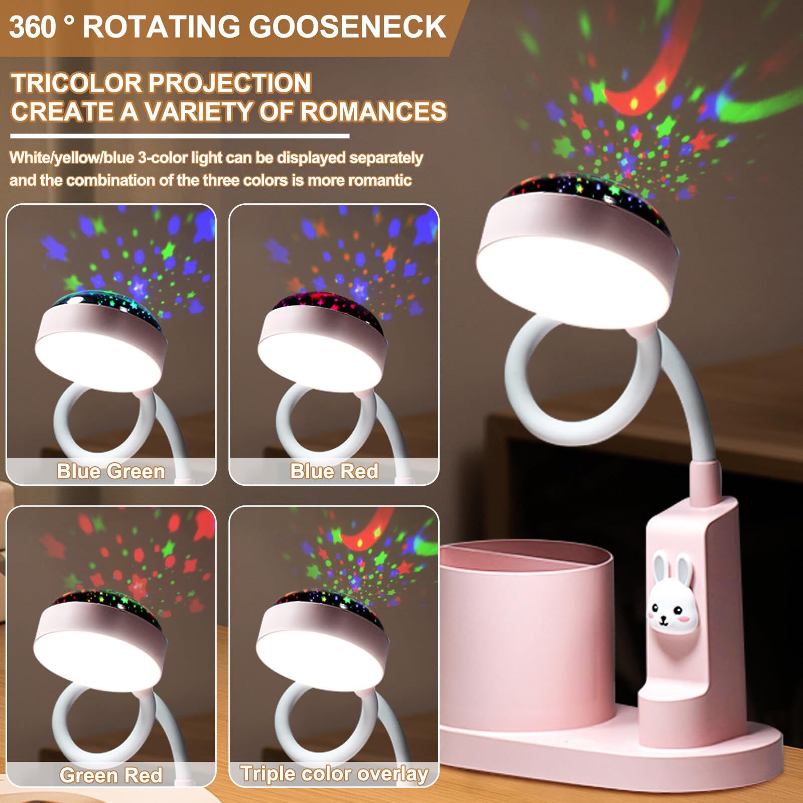 Lampada Da Scrivania Bambini Con Proiezione Stelle - Ricaricabile, Regolabile, Con Portapenne - Foto 7