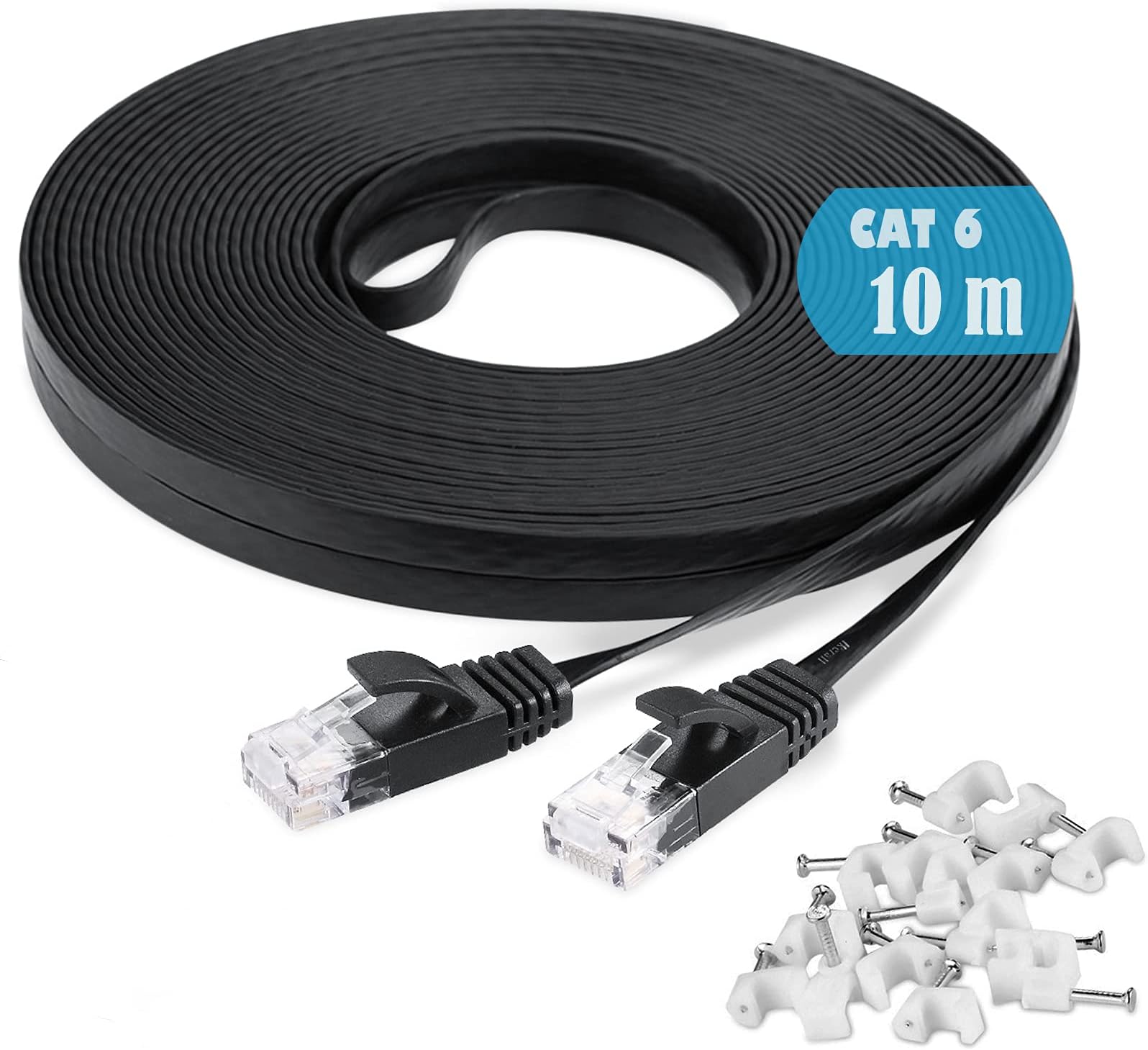 Cat6 Cable 10M / 32ft White Flat Network Cord with