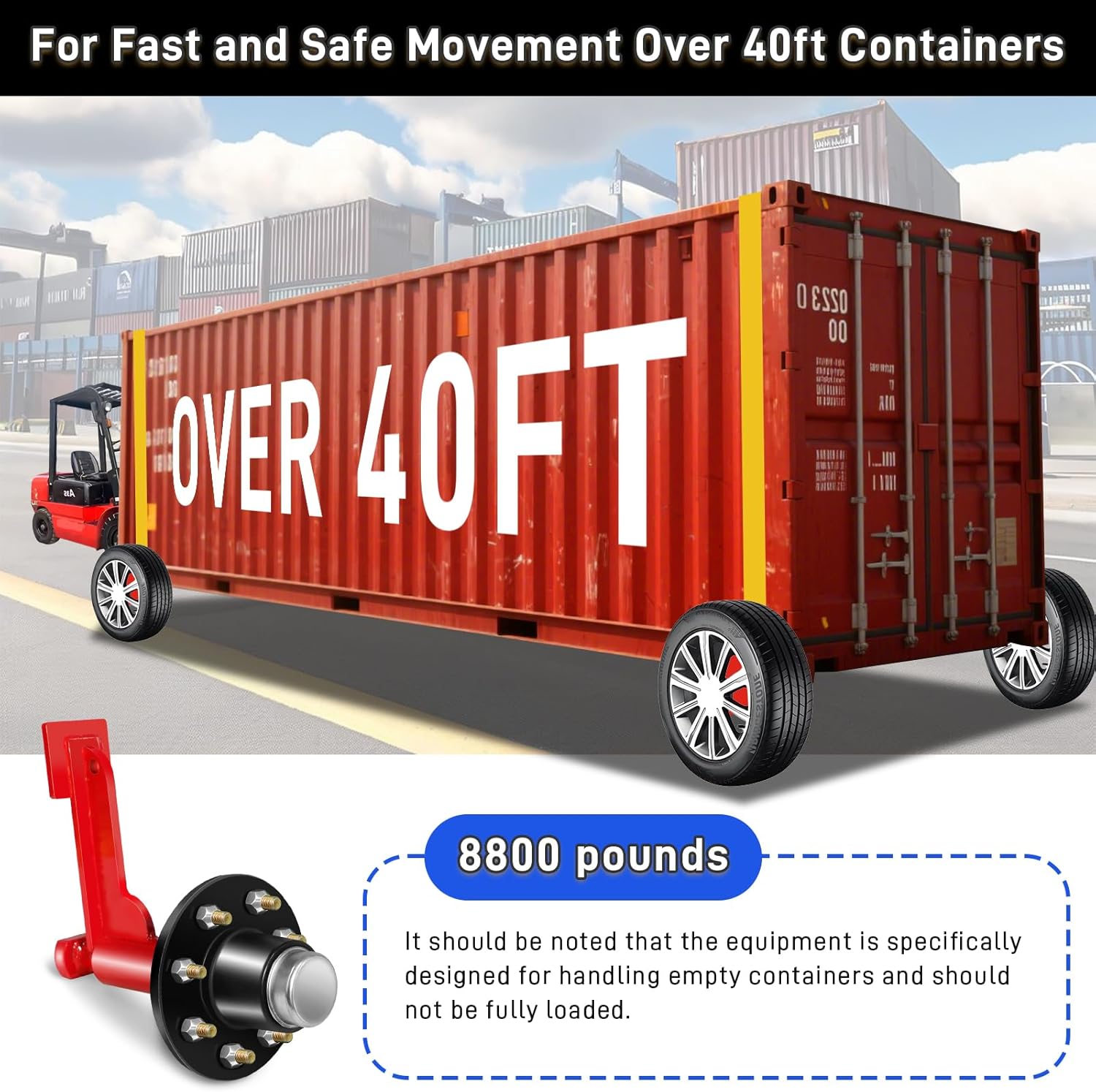 2 Pack Shipping Container Wheels 8-Lug Kit, Heavy-Duty Shipping Container Axles with Ratchet Tie Down for Up to 40ft Containers