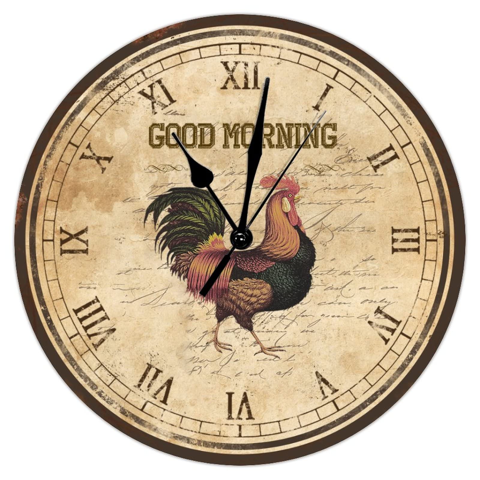 Horloge murale vintage coq en bois de 38cm, cadeau d'anniversaire pour agriculteur