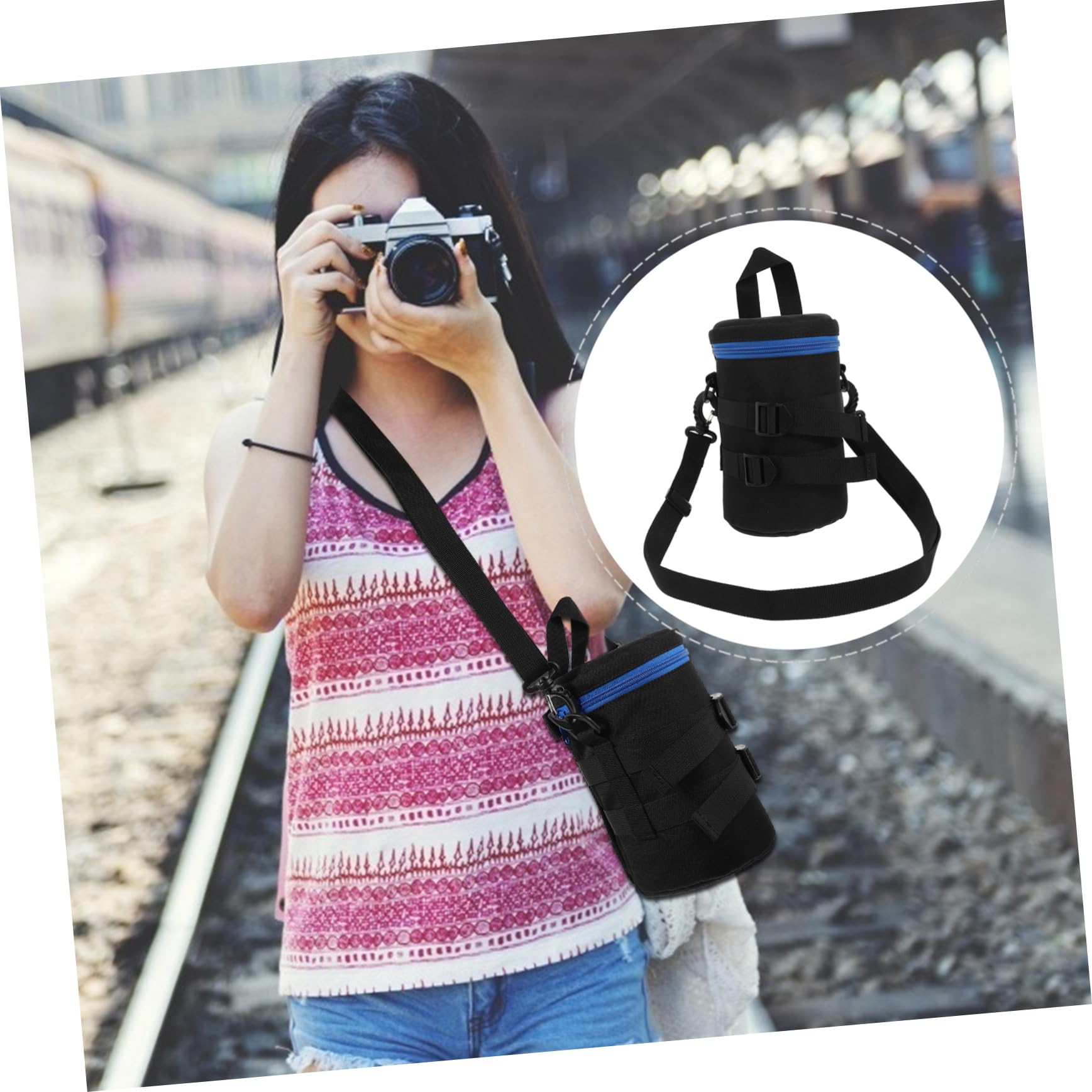 Borsa Protettiva Antiurto per Obiettivo Fotocamera Dslr e Portatile, Custodia in Poliestere Resistente All’acqua Cerniera Scorrevole, per Fotografi e Accessori da Viaggio