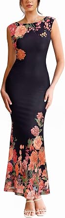 VFSHOW Womens Boat Neck Cocktail Wedding Guest Bodycon Evening Long Dress