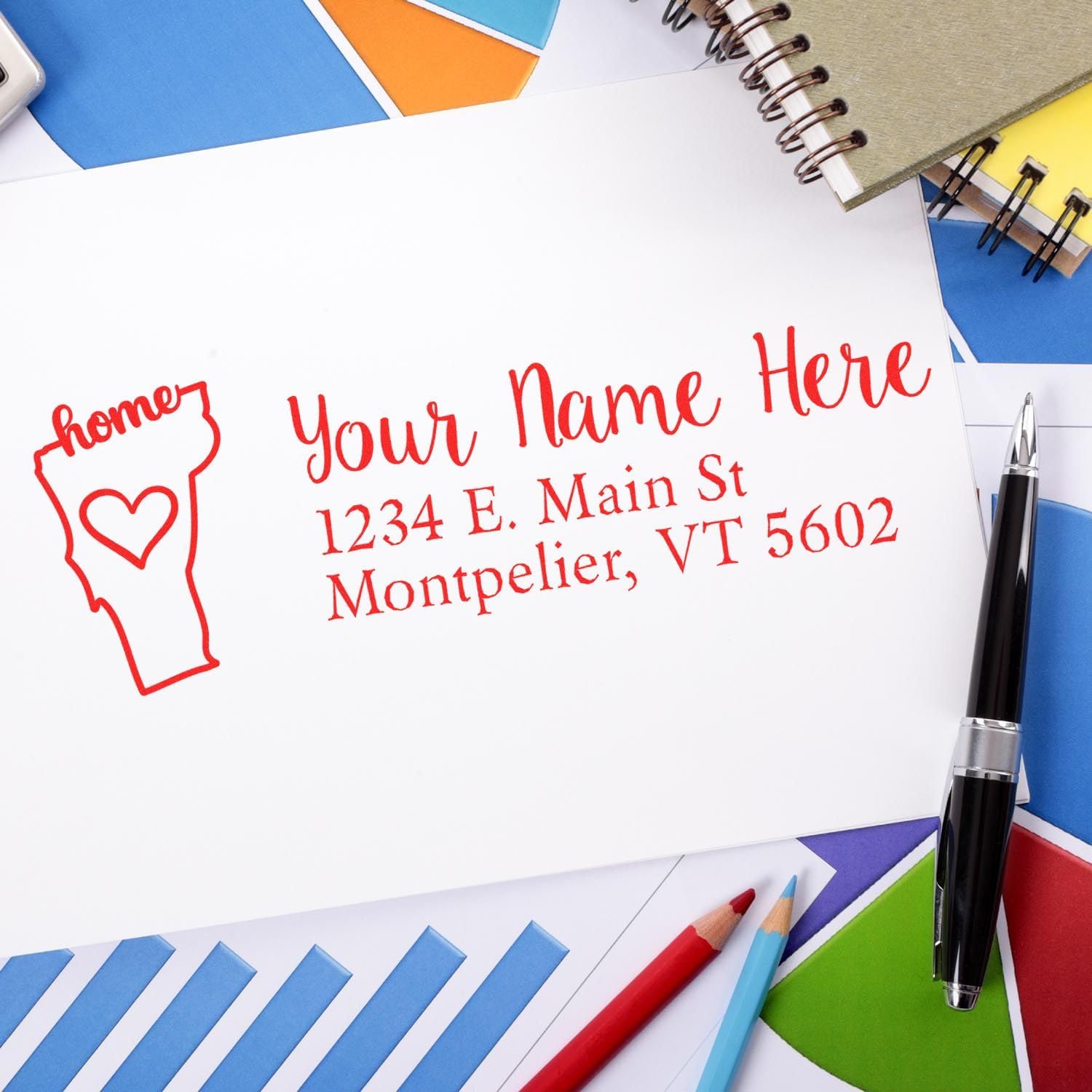Self-Inking Rectangular Vermont State Love Address Stamp, Easy Press and Print Stamping, Vermont Stamp Self-Inking, Rectangular Design, Size 7/8" x 2-1/4"