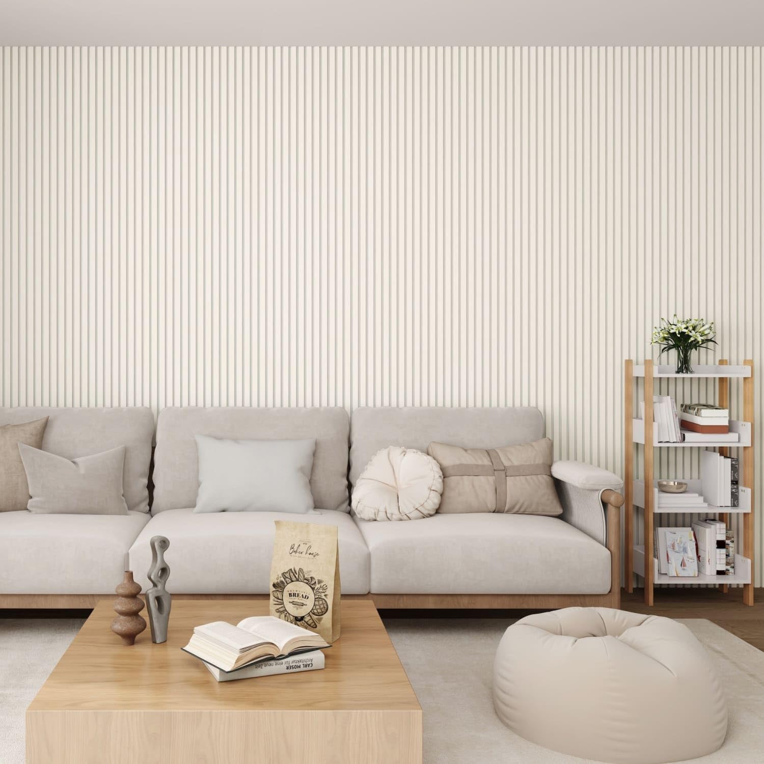 Jobu Scallop Acoustic Wall Panels In With White Backing, 240Cm X 60Cm