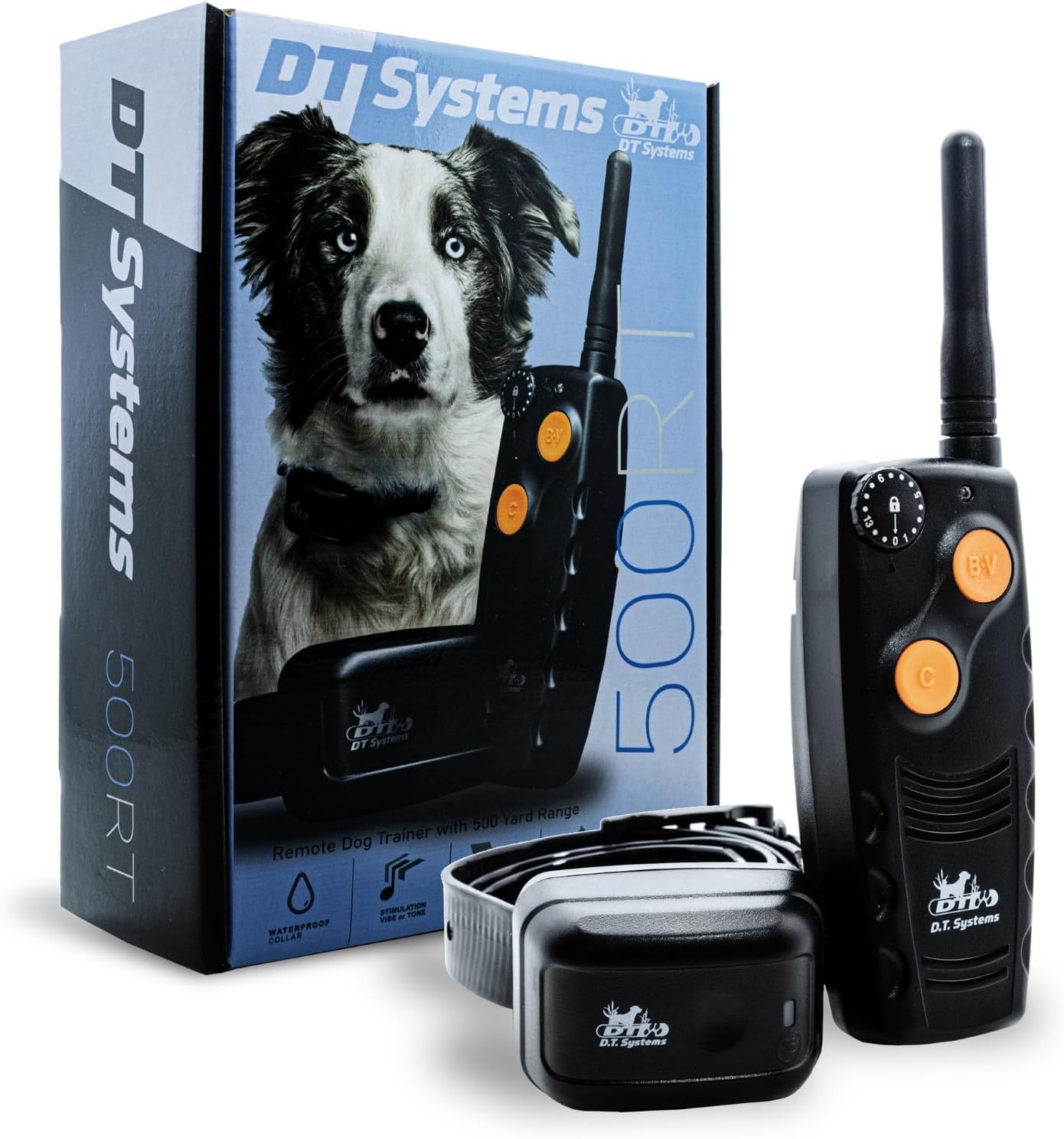 DT Systems 500RT Dog Training Collar with Remote - Waterproof Rechargeable E-Collar - 500 Yard Range - 15 Training Levels Vibration and Beep Modes for Small to Large Dogs 7 to 85 lbs - Made in Korea