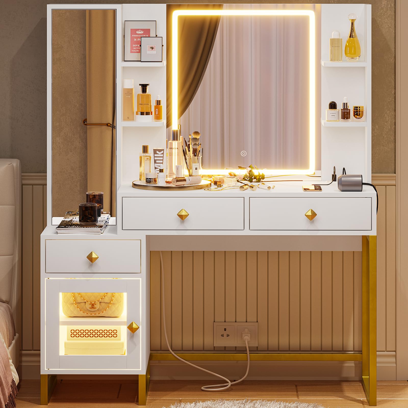 Buy ADORNEVE Makeup Vanity Desk with FullLength Mirror & Lighted LED